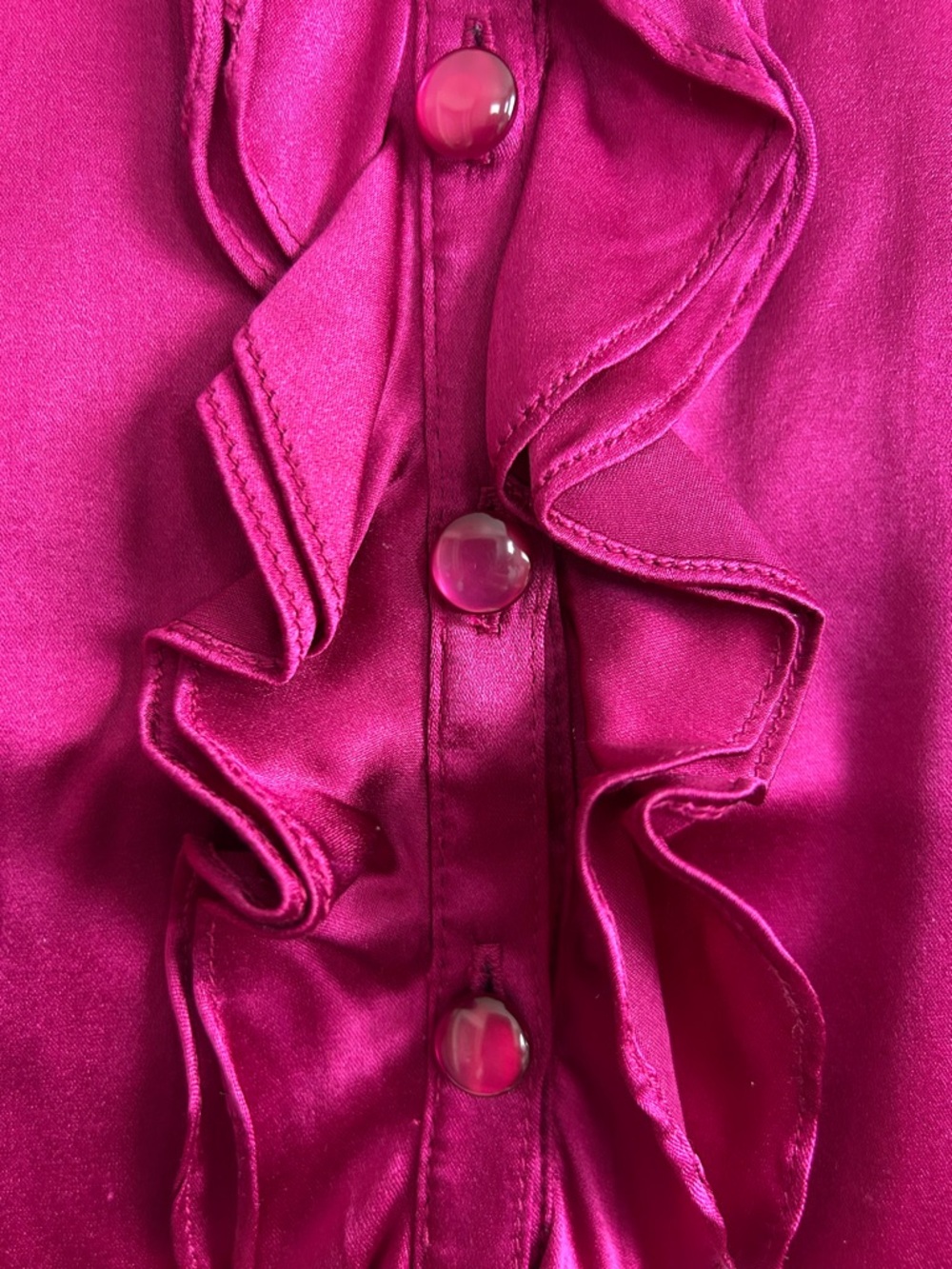 Express Magenta Silk Ruffle-Front Shift Dress - Picture 5 of 7